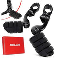 Black rubber highway footpegs with stainless clamp, pair of curved mounts and grips