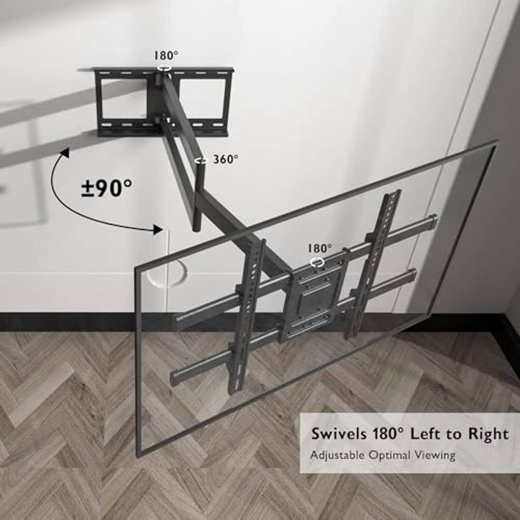Swivel corner TV mount with adjustable viewing angles for left-to-right rotation