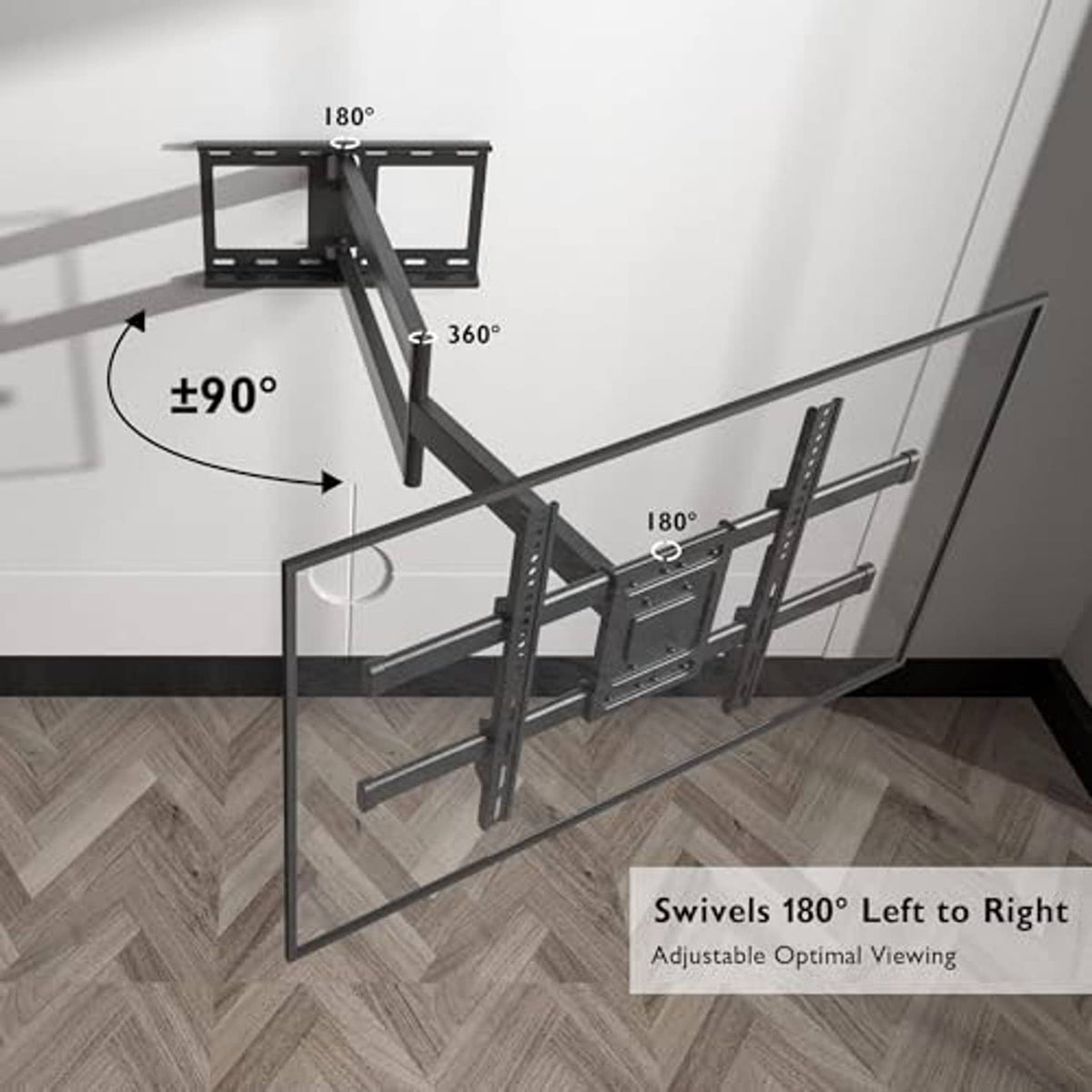 Swivel corner TV mount with adjustable viewing angles for left-to-right rotation