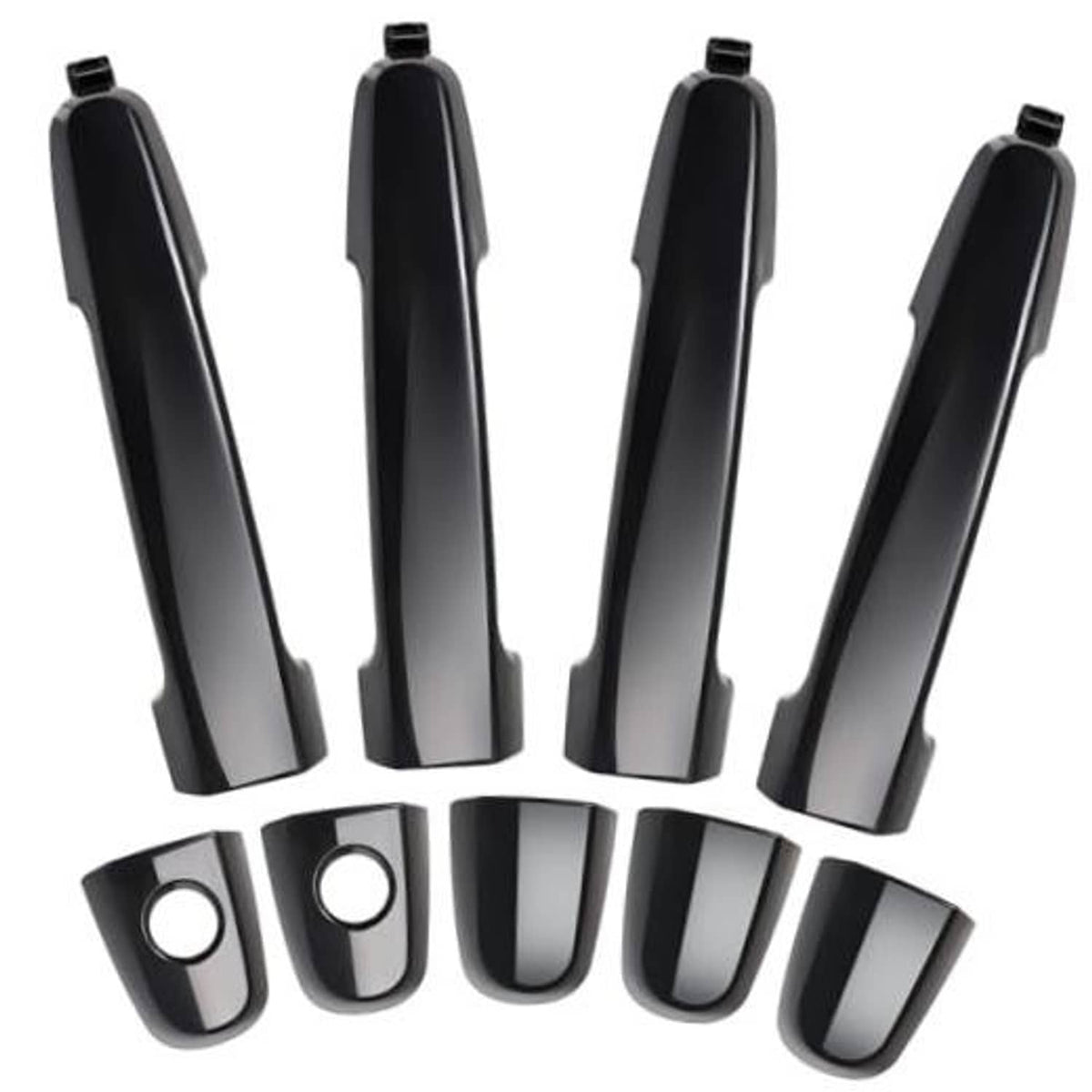 Set of black exterior door handles with chrome-silver accents and mounting holes (4 pcs).