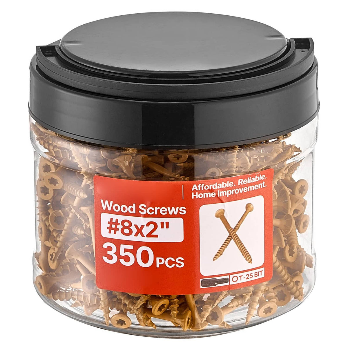 Jar of wood screws #8 x 2-inch, 350 pcs, T25 torx star drive, anti-rust