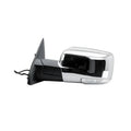 Driver-side door mirror with chrome frame and dark mirror glass
