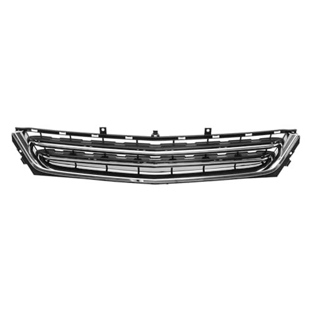 Wide view front bumper grille insert with black surround and chrome bars