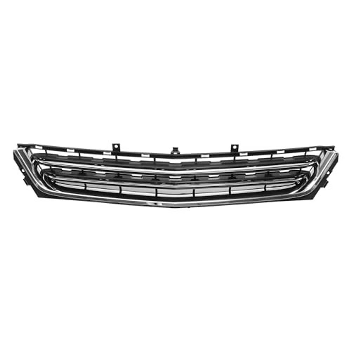 Wide view front bumper grille insert with black surround and chrome bars