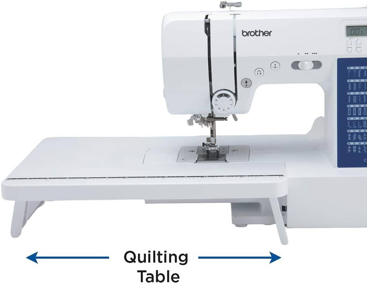 Brother sewing machine shown for quilting table use