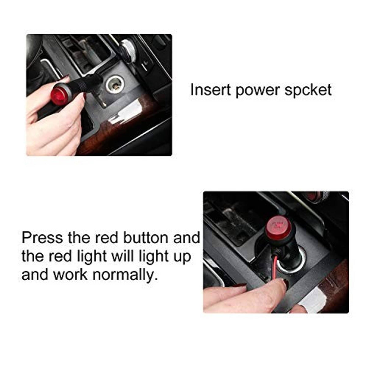 Dome light power setup: insert power plug and press red button to turn on