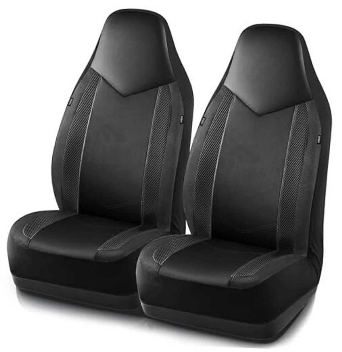 Pair of black front car seat covers with textured mesh side inserts