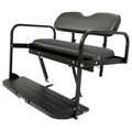 Black folding rear seat with dark gray padded cushion and armrests for golf cart