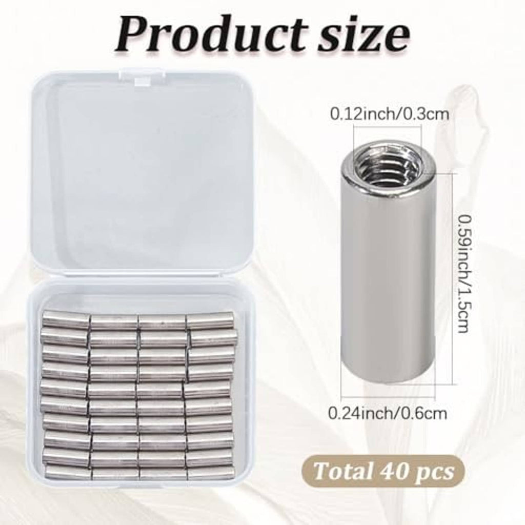 Silver stainless steel round connector nuts, about 0.24 in long, 40 pcs