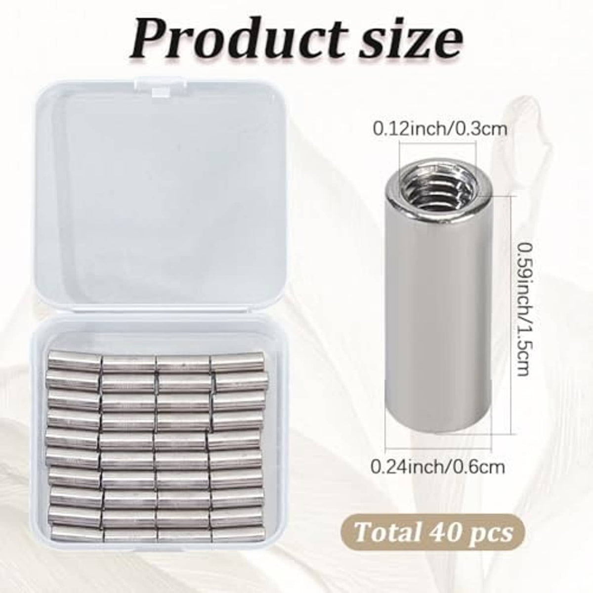 Silver stainless steel round connector nuts, about 0.24 in long, 40 pcs