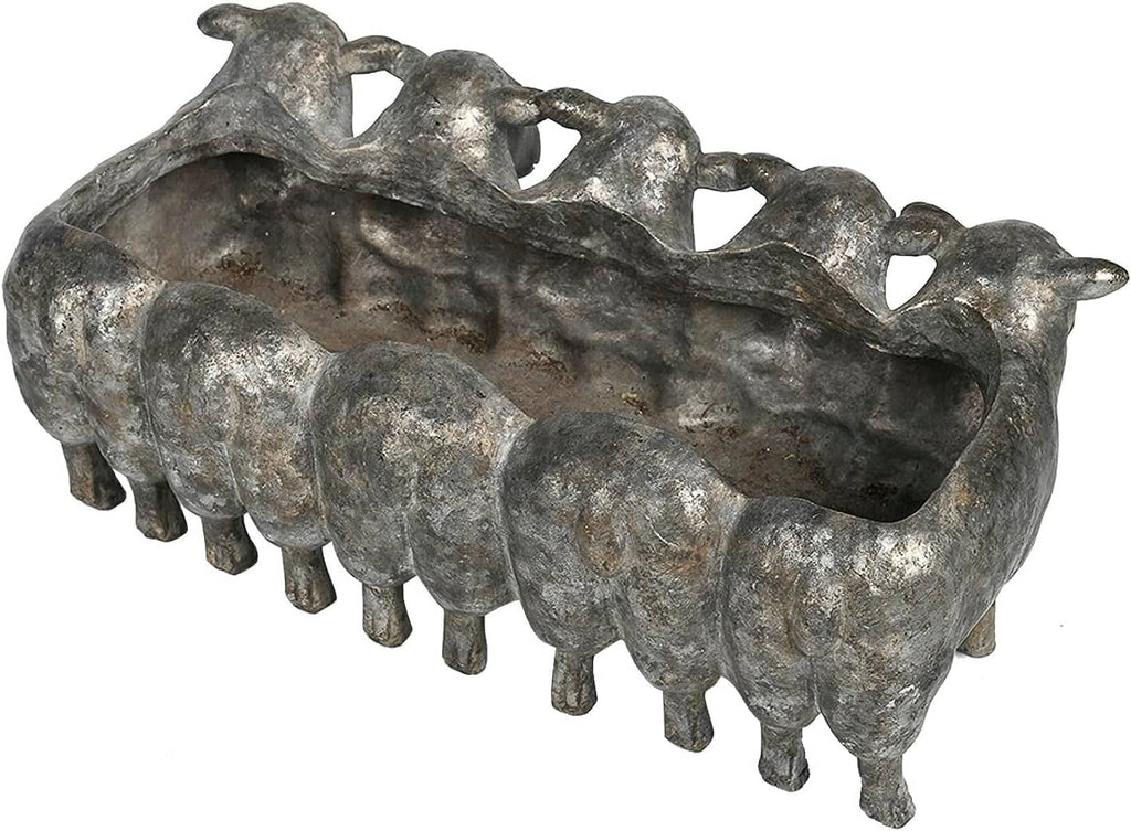 Dark gray resin sheep planter pot with scalloped sheep backs and legs