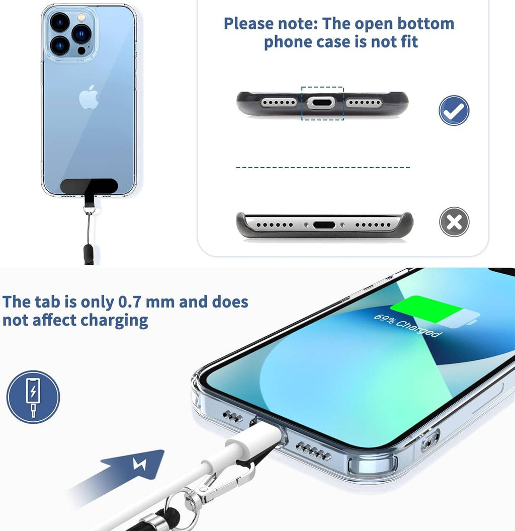 Adjustable neck and wrist phone straps with metal clip and case connection fit graphic