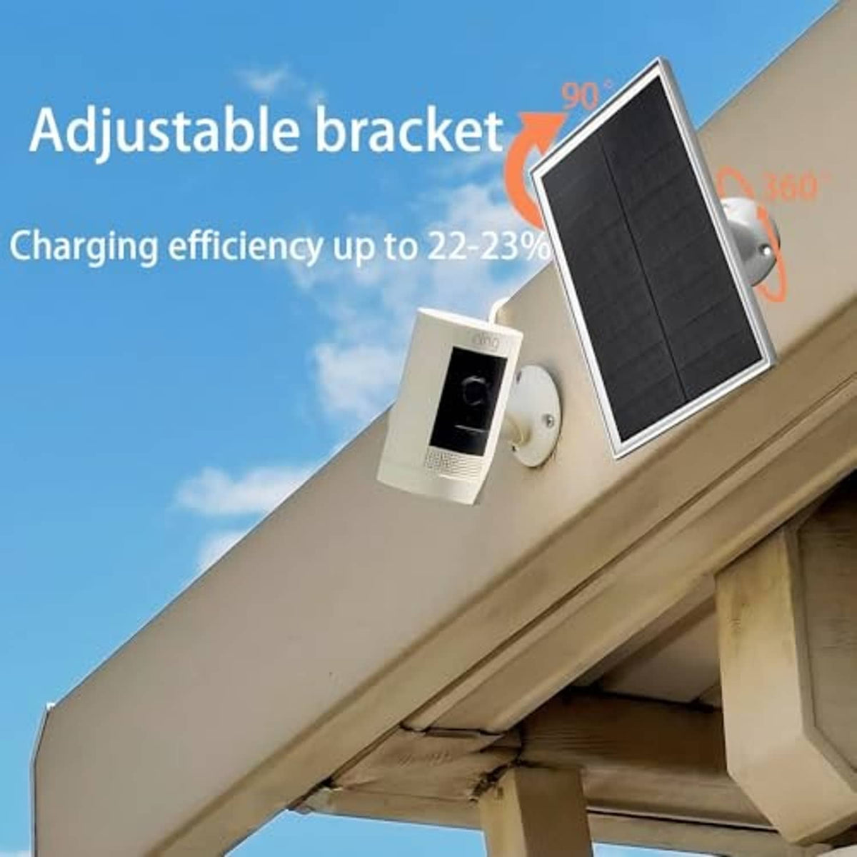 10W solar panel charger with adjustable bracket on outdoor railing, tilted black panel