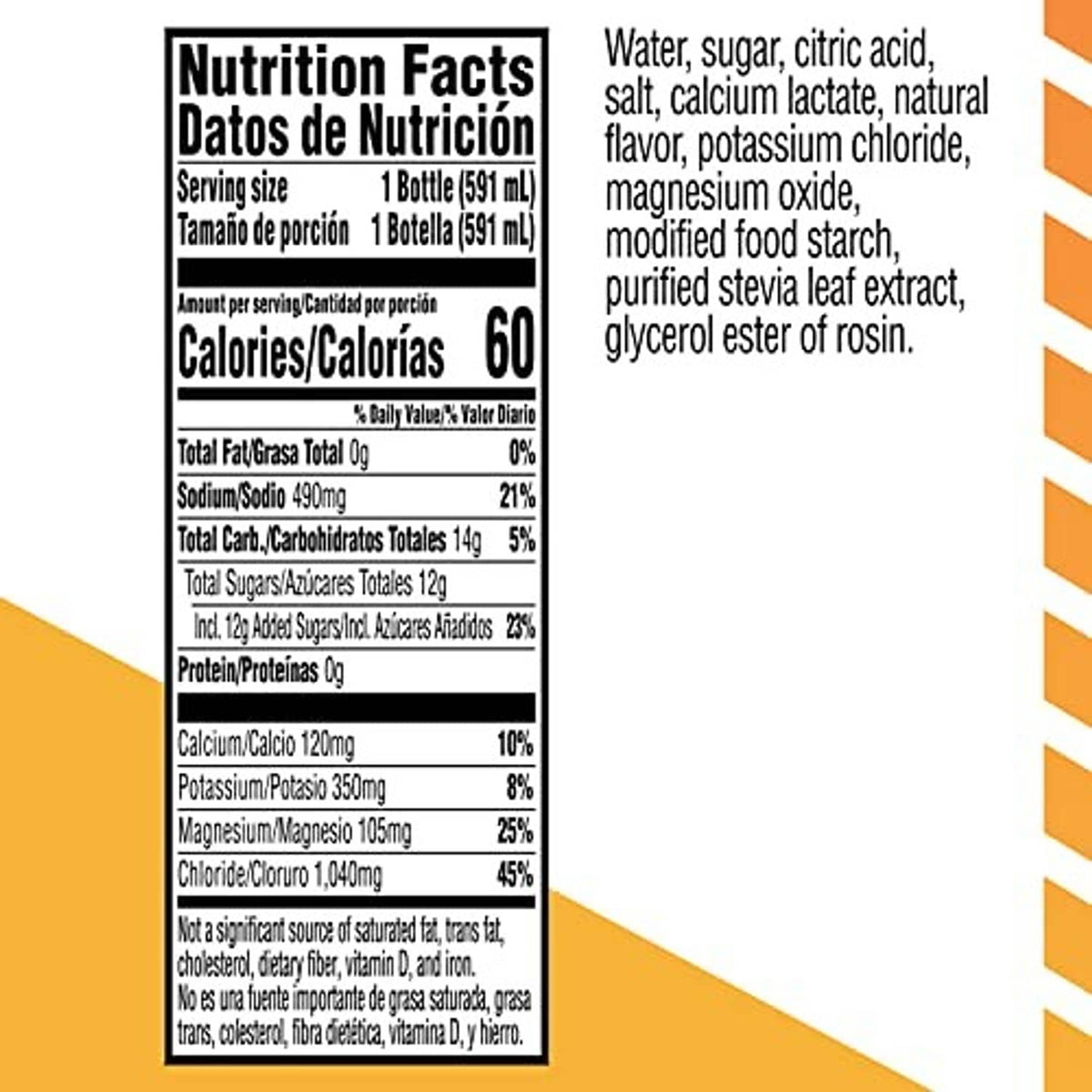 Back nutrition facts for Gatorlyte electrolyte drink, serving size 1 bottle