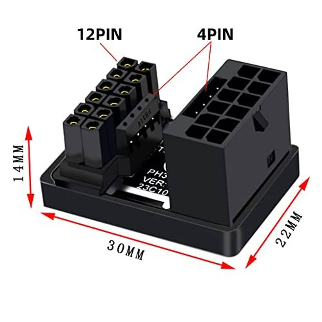 Black 12VHPWR 12-pin and 4-pin connector sections on a compact base