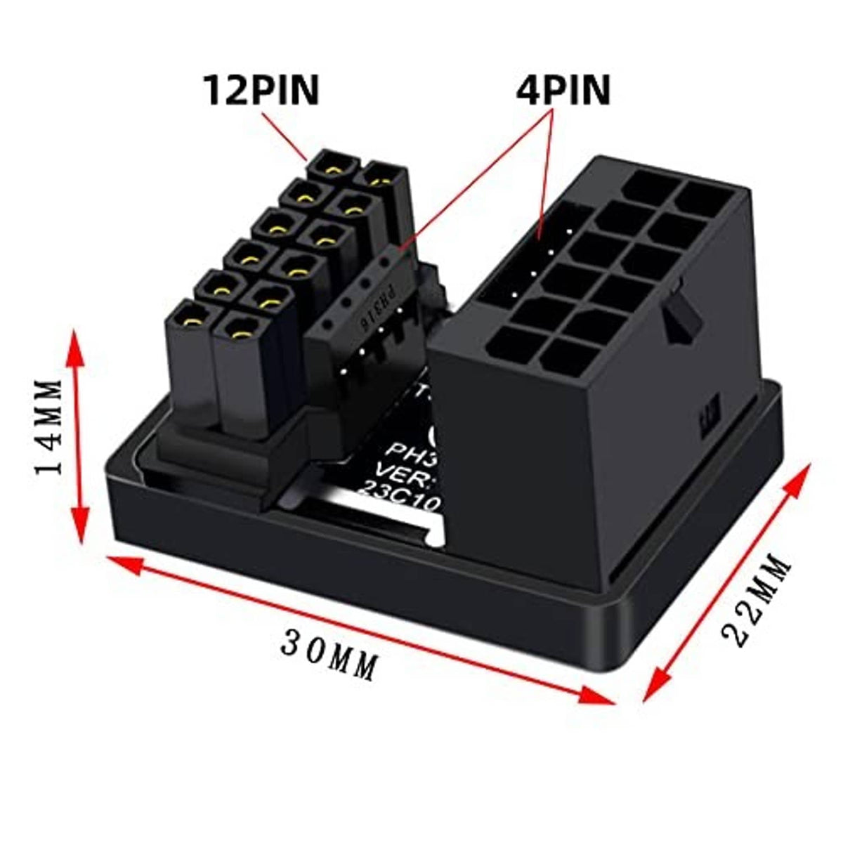 Black 12VHPWR 12-pin and 4-pin connector sections on a compact base