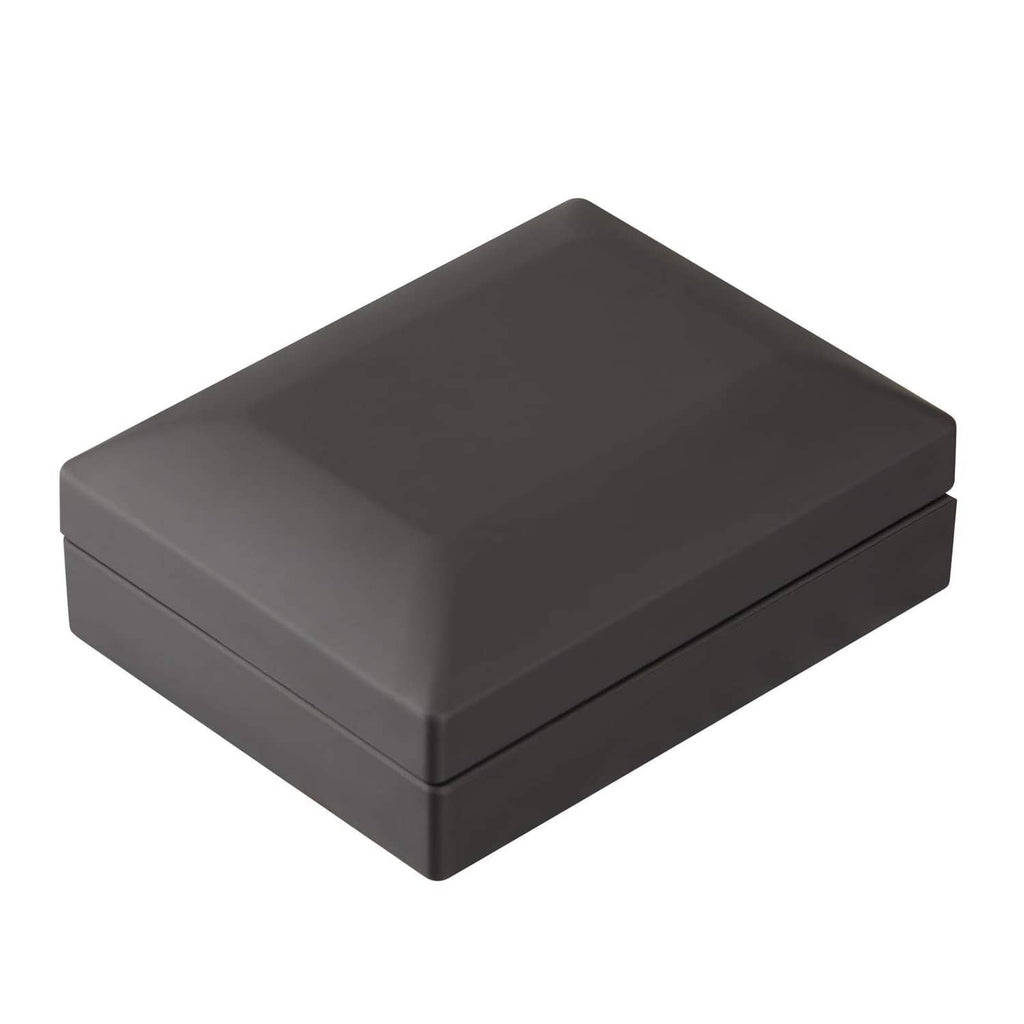 Gray rectangular velvet jewelry storage box with closed lid