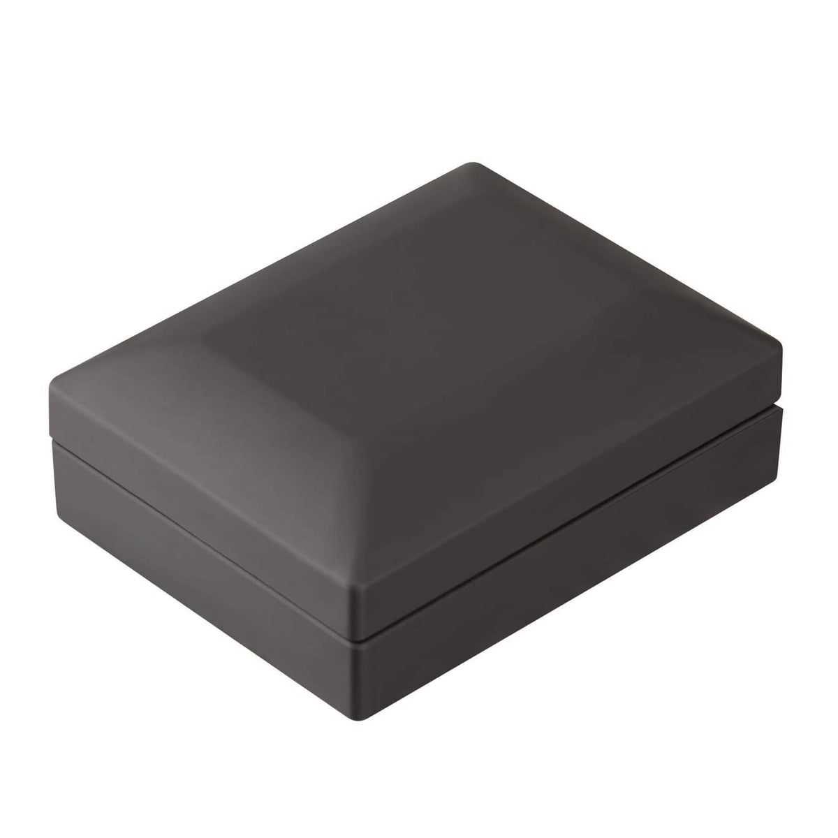 Gray rectangular velvet jewelry storage box with closed lid
