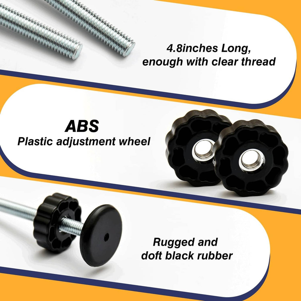 Black ABS adjustment wheels and silver spindle rods with threaded ends