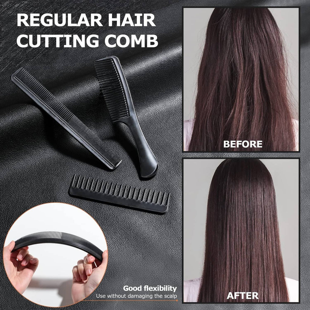 Black regular hair cutting comb, two-piece set with fine teeth