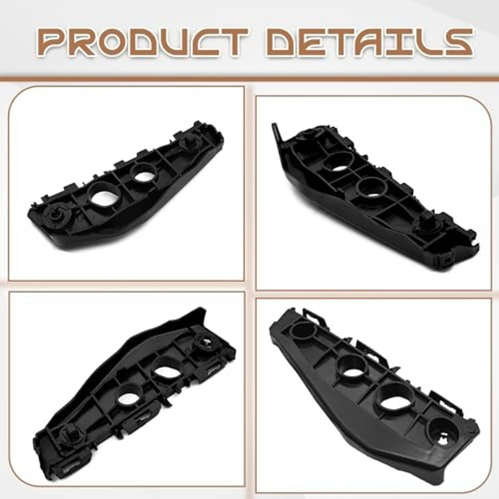 Set of black front bumper brackets with round cutouts and connector clips, molded plastic