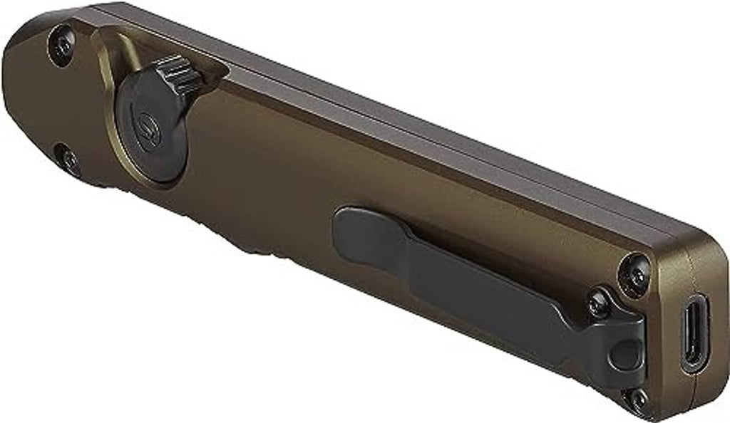 Coyote Streamlight Wedge EDC flashlight, side view showing switch area and USB-C port