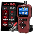 Red car battery tester with clamp leads and dual-way detection touchscreen