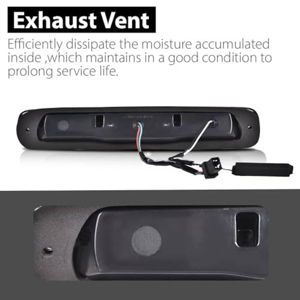 LED third brake light back housing with vent opening and wiring connector