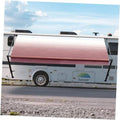 Maroon RV awning fabric replacement panel with black support arms attached