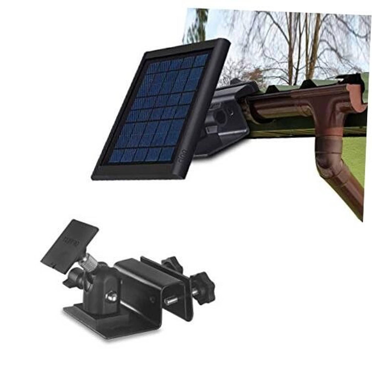 Black solar panel gutter mount bracket with adjustable base and hinge
