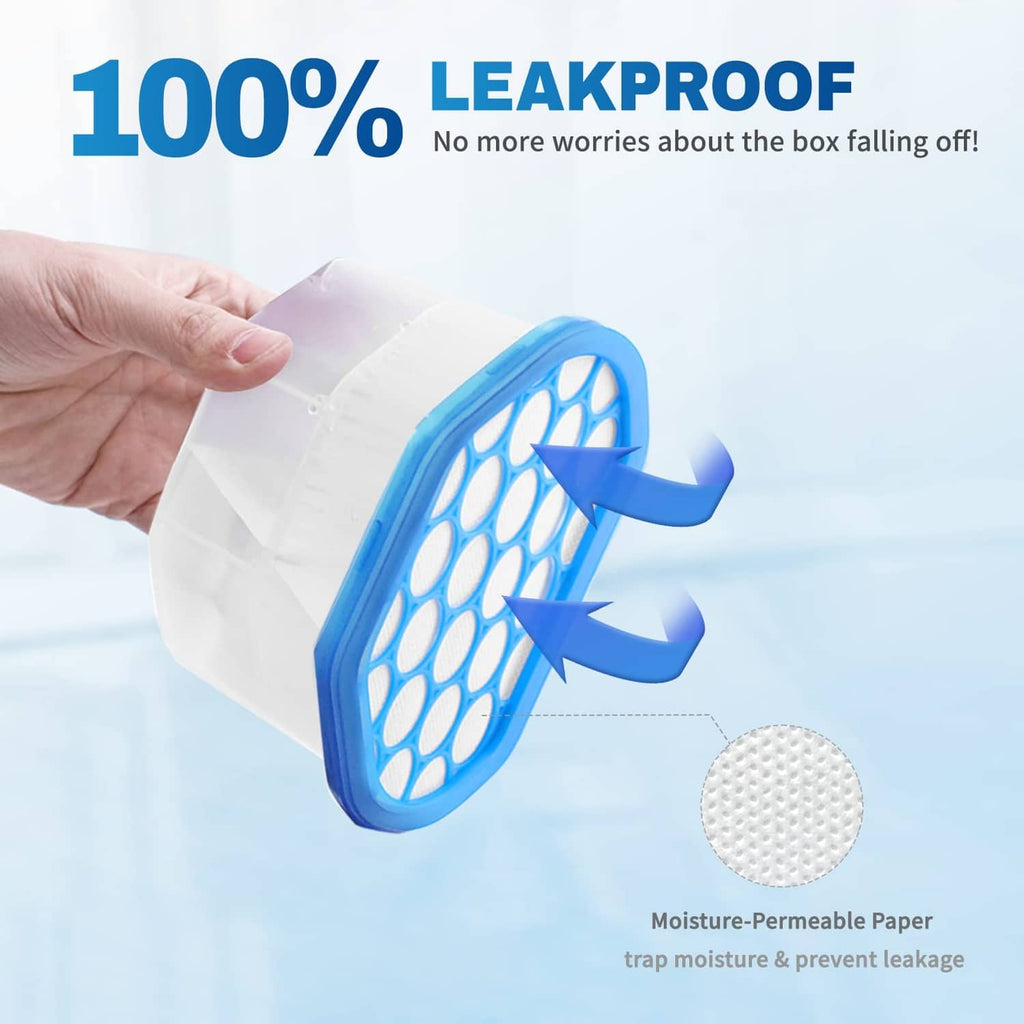 Vacplus leakproof moisture absorber refill cup with blue mesh and moisture-permeable paper.