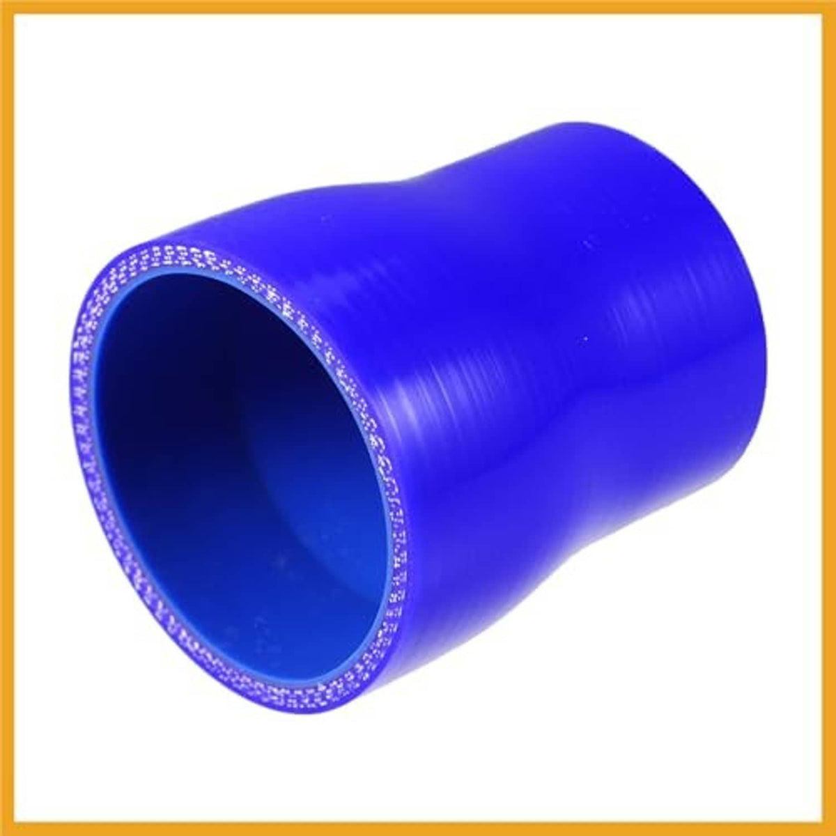 Blue straight silicone reducer hose coupler, side view with smooth curved profile