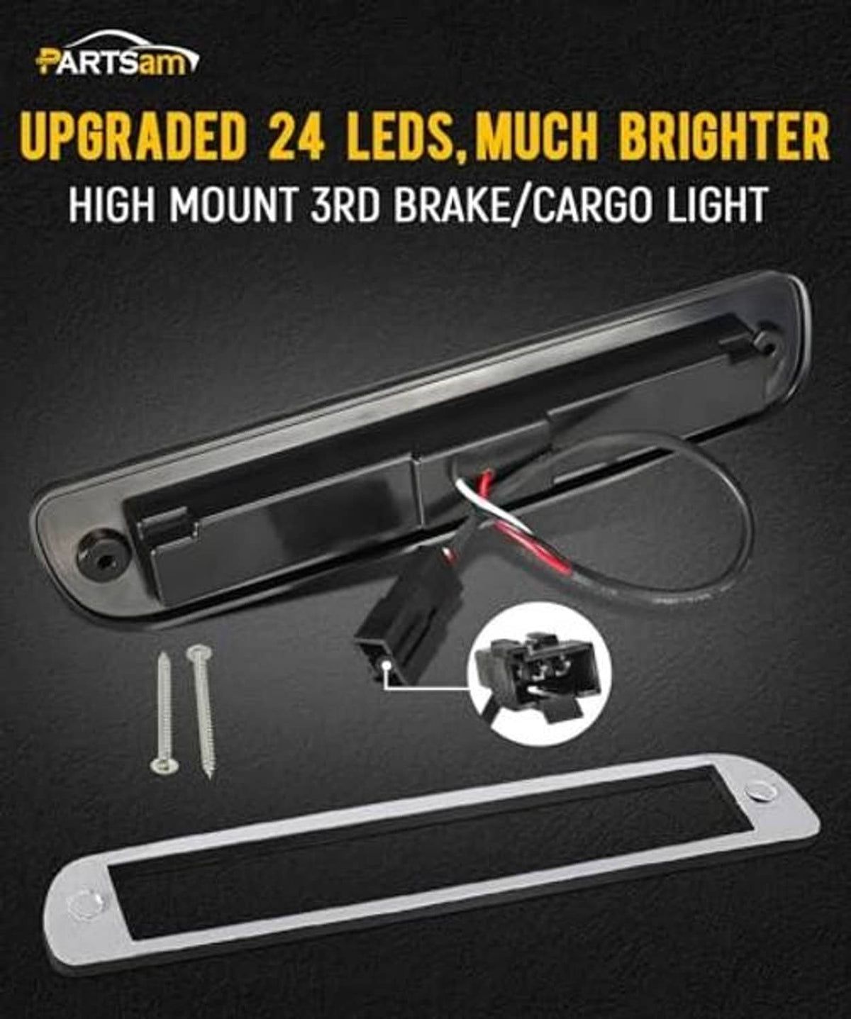 LED third brake light back plate with wires, mounting bracket, chrome housing