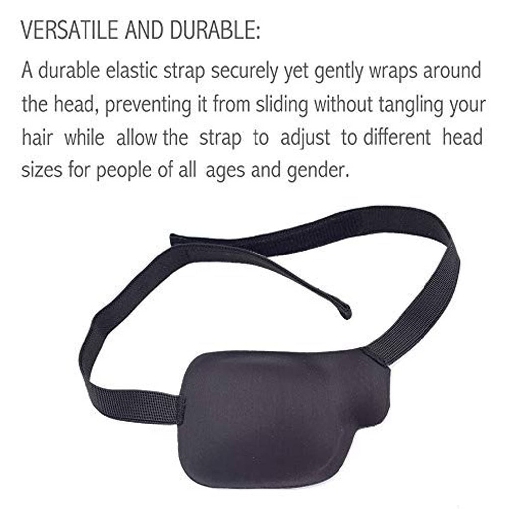 Black 3D contoured left eye patch with adjustable elastic head strap