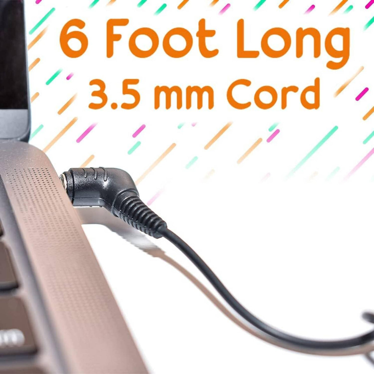 3.5 mm audio connector on a wired headphone cable with over-ear headphones