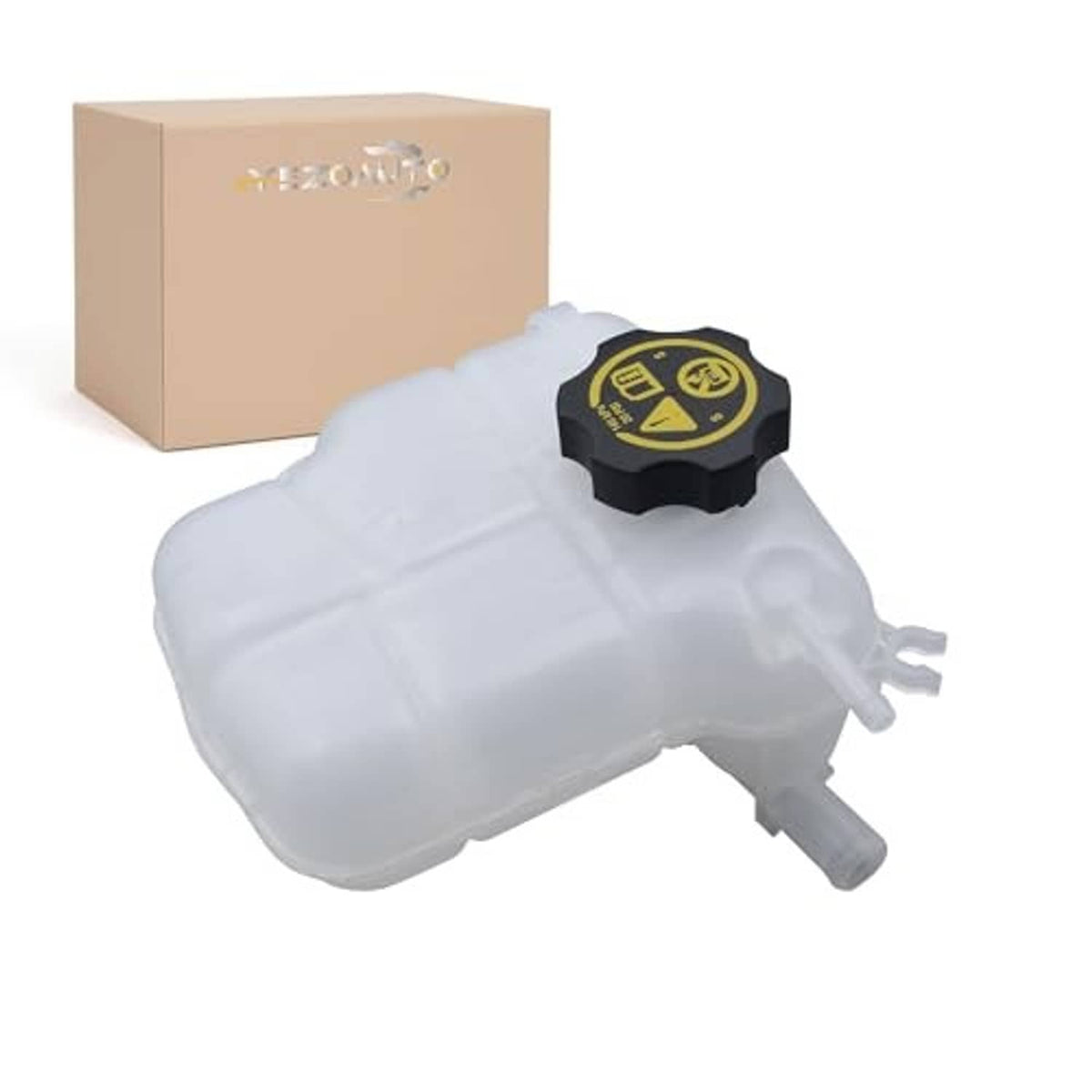 Pressurized coolant reservoir tank with side hose outlets and black cap