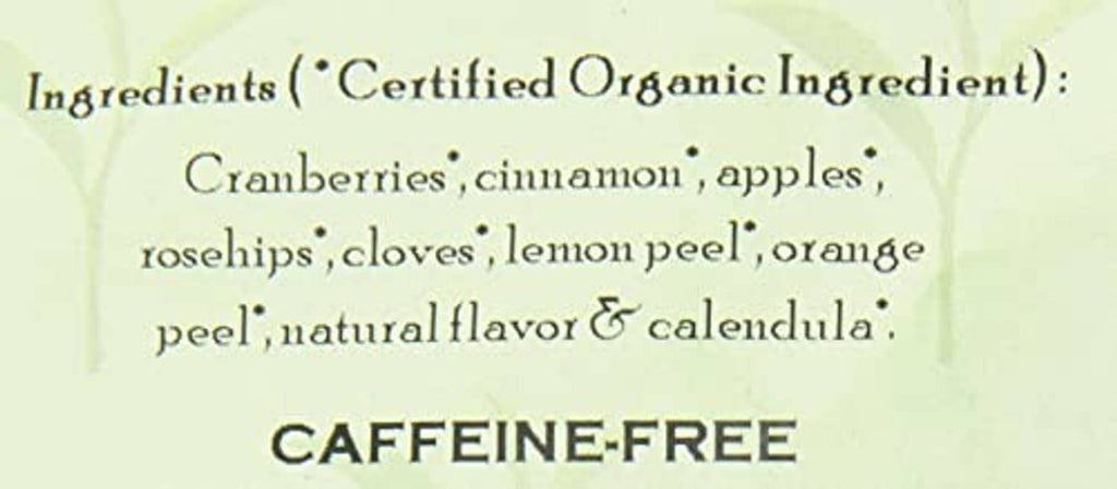 Caffeine-free tea label and ingredient list on Davidson's Organics pouch