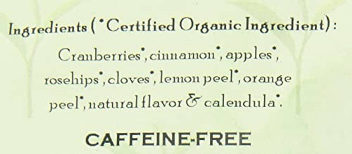 Caffeine-free tea label and ingredient list on Davidson's Organics pouch