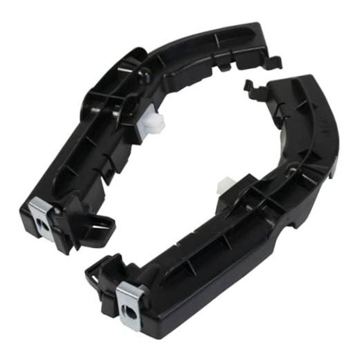 Left front bumper support bracket with black plastic frame and metal mounting tabs.