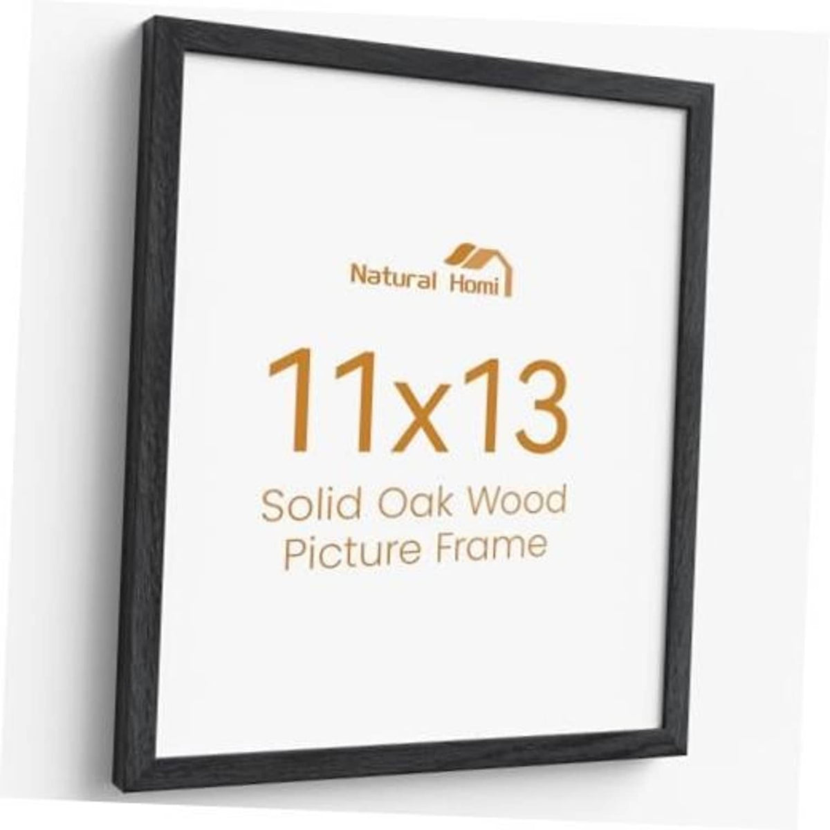 Black solid oak 11x13 picture frame with square profile and clear front glass