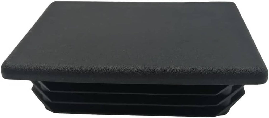 Black rectangular plastic end cap plug insert with ribbed base