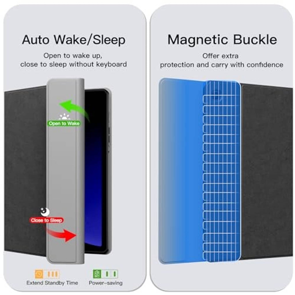 Keyboard tablet case with magnetic buckle and auto wake/sleep cover