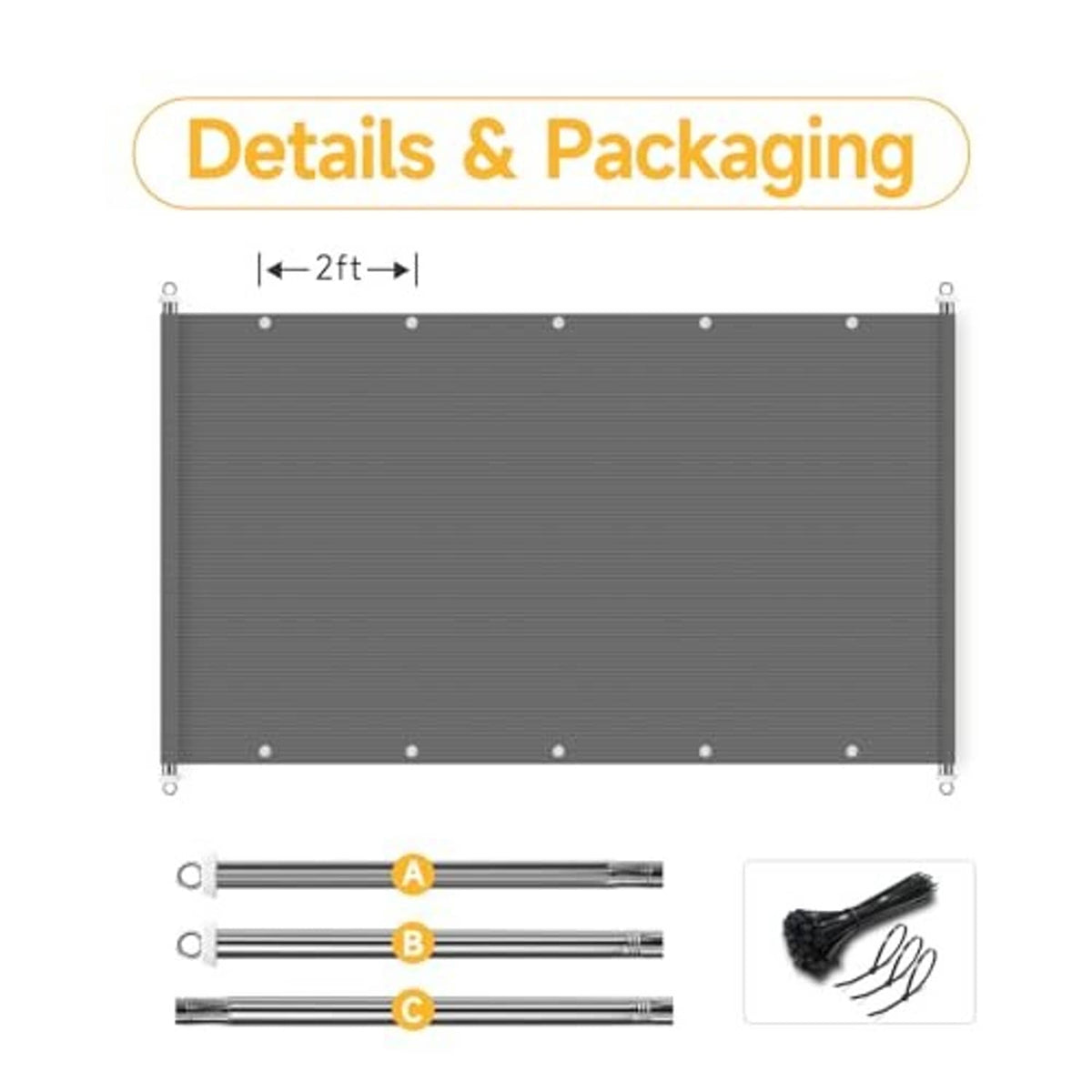 Rectangular dark gray pergola shade panel with evenly spaced grommets and tie points