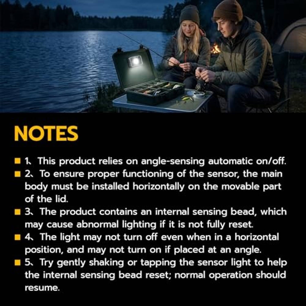 Black LED sensor light with bright front LED on a portable cooler lid