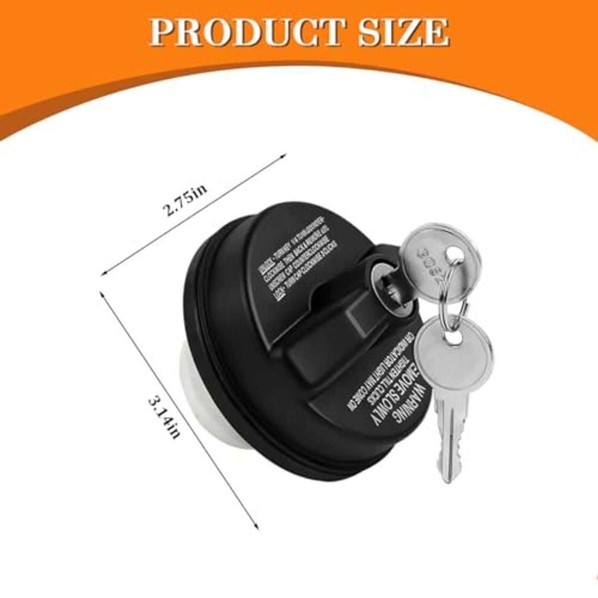 Black locking fuel filler cap with silver lock cylinder and two keys