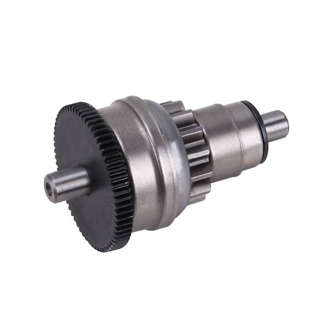 Scooter motor starter clutch gear, silver metal with gear teeth and side shaft