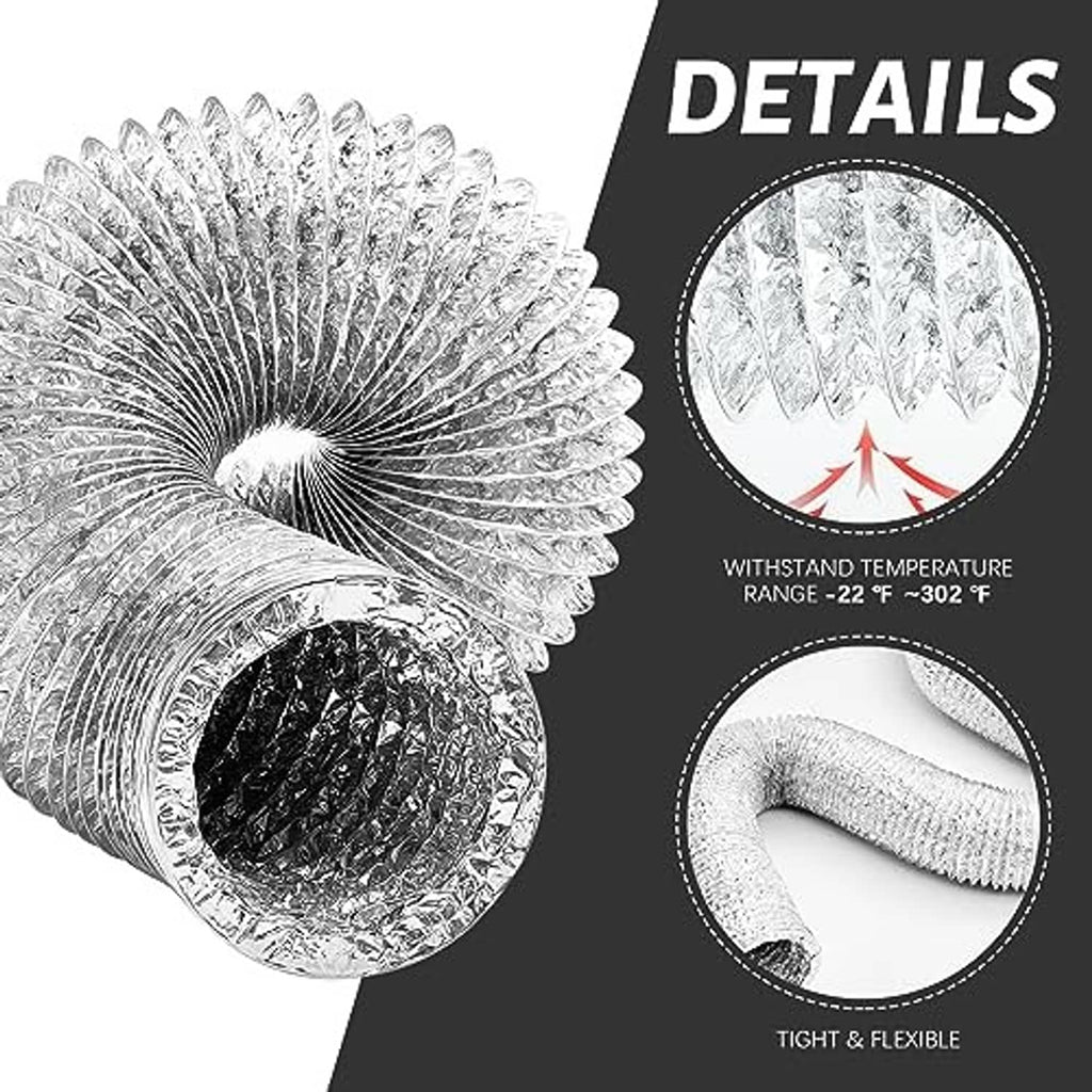 Silver aluminum foil vent duct with ribbed flexible body and two flared ends