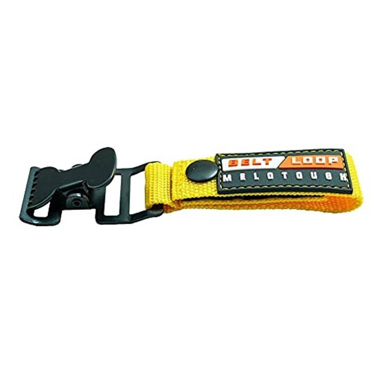 Yellow webbing belt loop glove clip holder with black mounting hardware