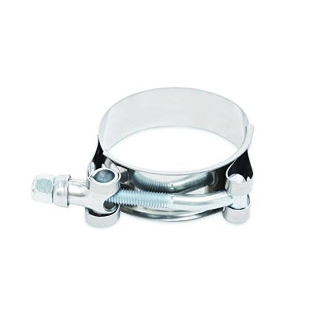 Stainless-steel T-bolt hose clamp with threaded bolt and hex nuts
