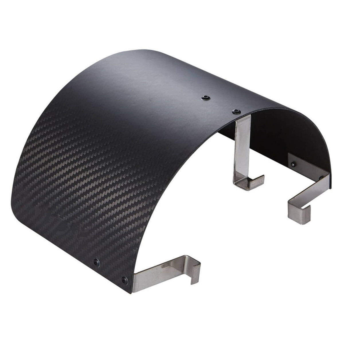 Carbon fiber style heat shield cover with metal side brackets and open center